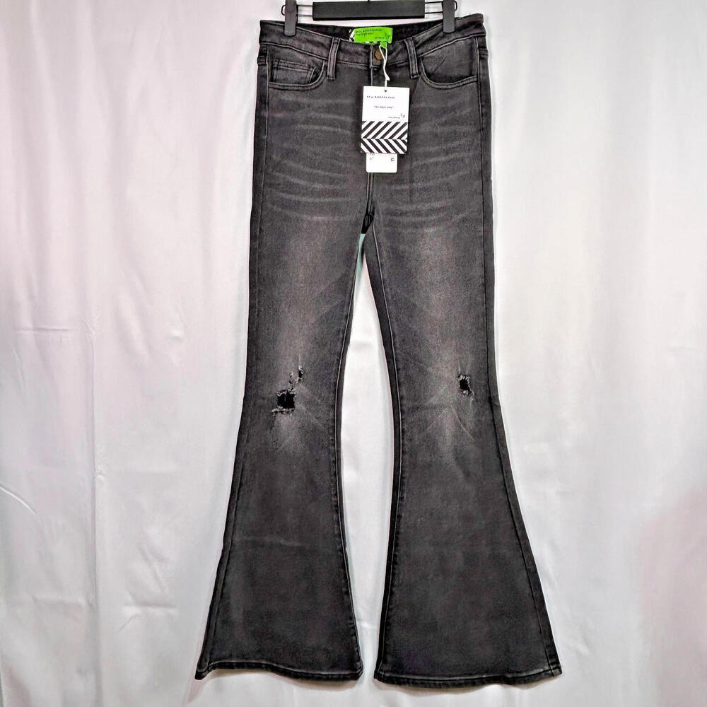 SR vs Sandrine Rose Womens Black Distressed Flare Jeans Size 28 High Rise NWT
